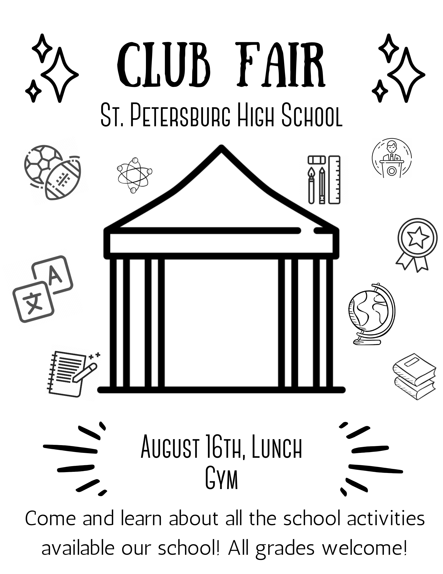 A poster promoting the inagural 2022 Club Fair hosted by Student Government Assocation.