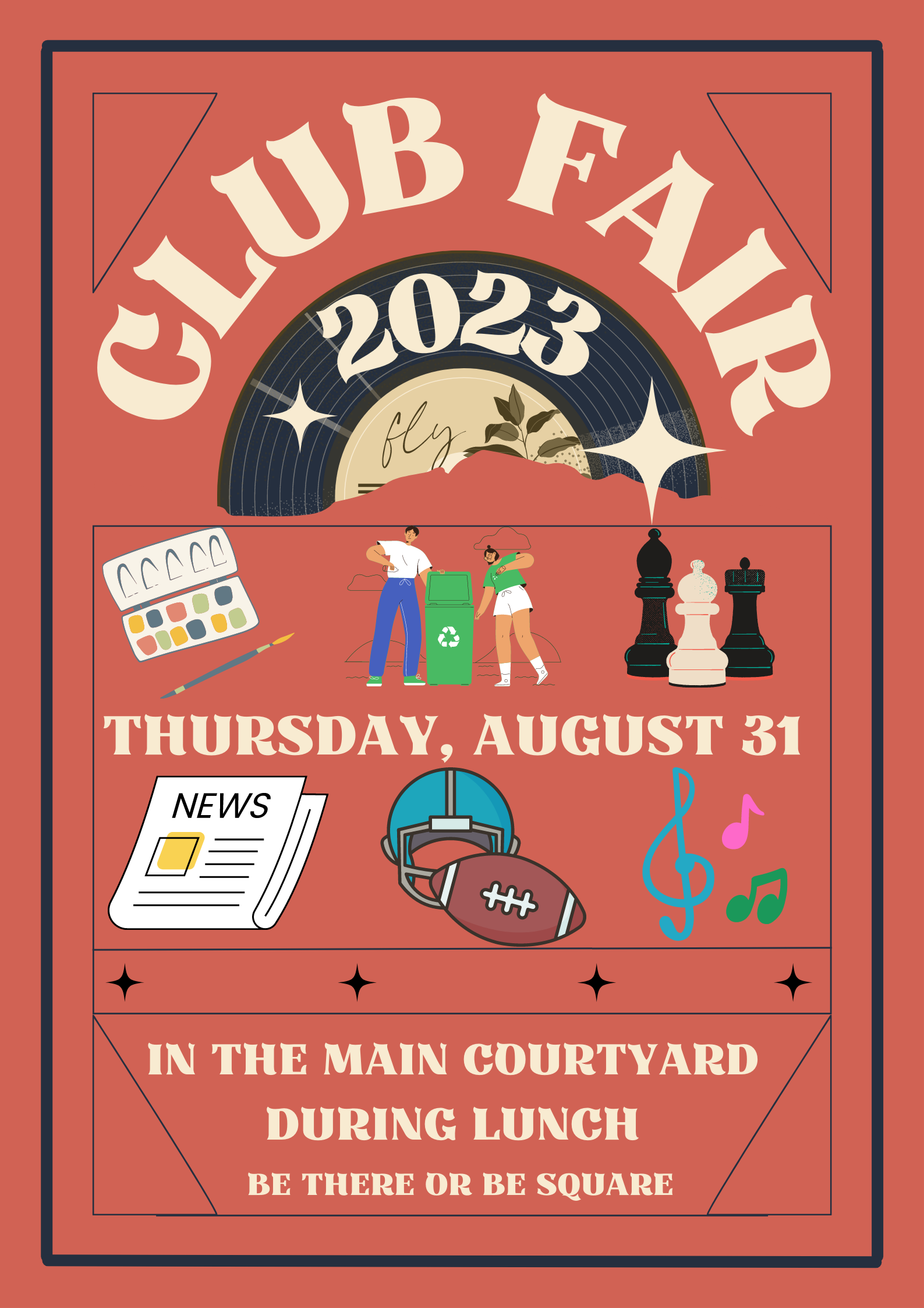 A poster promoting the 2023 Club Fair hosted by Student Government Association.