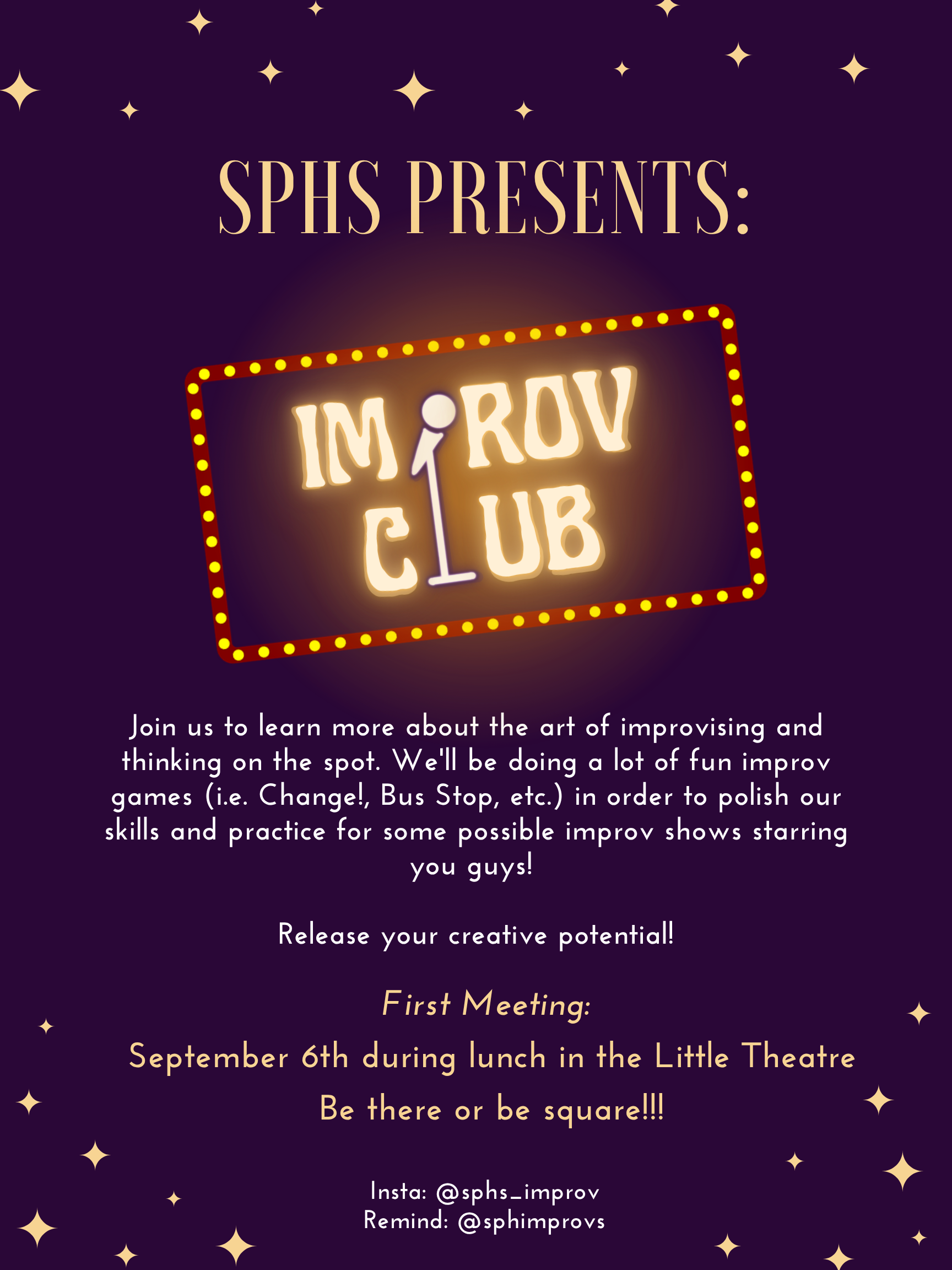 A poster announcing the first meeting of my newly-founded Improv Club.