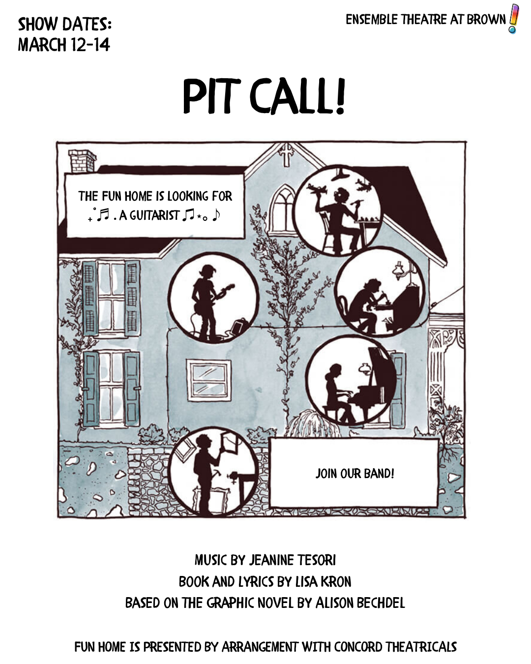 An open call for a guitarist interested in joining the pit for "Fun Home."