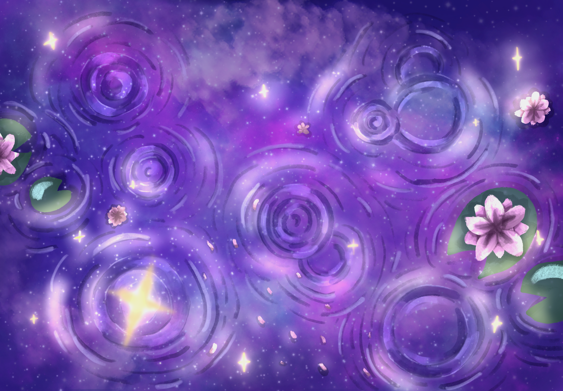 Rainy Pond on a Starry Night